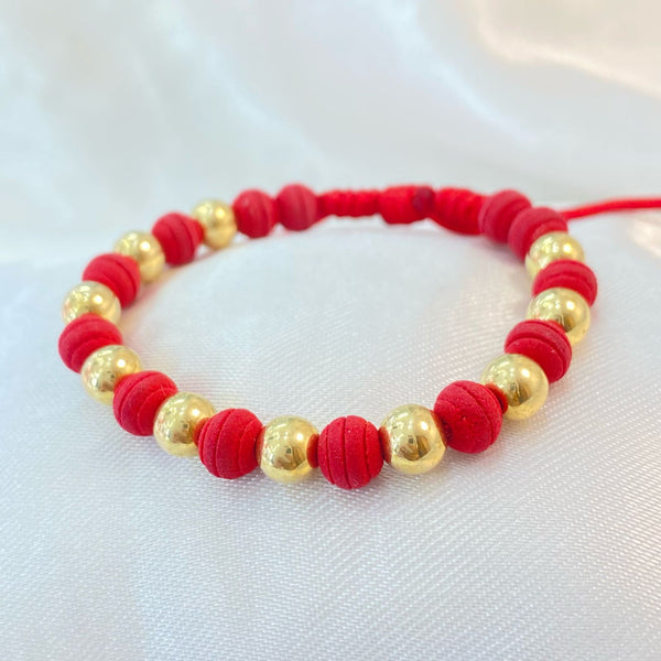 PULSERA ROJA INTERCALADA DE NEOPRENO Y BALINES