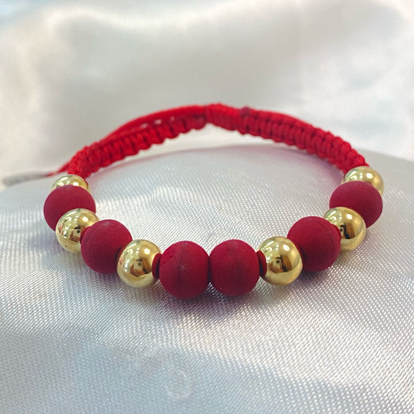 PULSERA ROJA TEJIDA DE NEOPRENO Y 6 BALINES