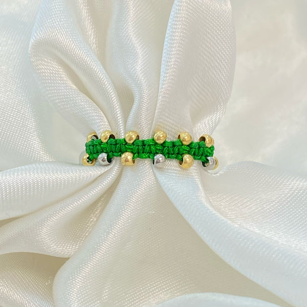 ANILLO TEJIDO VERDE CON BALIN 3MM DOS TONOS