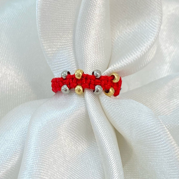 ANILLO TEJIDO ROJO CON BALIN 3MM DOS TONOS