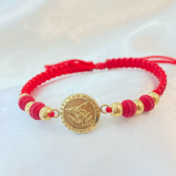 PULSERA ROJA TEJIDA DE SAN MIGUEL CON NEOPRENO Y BALINES