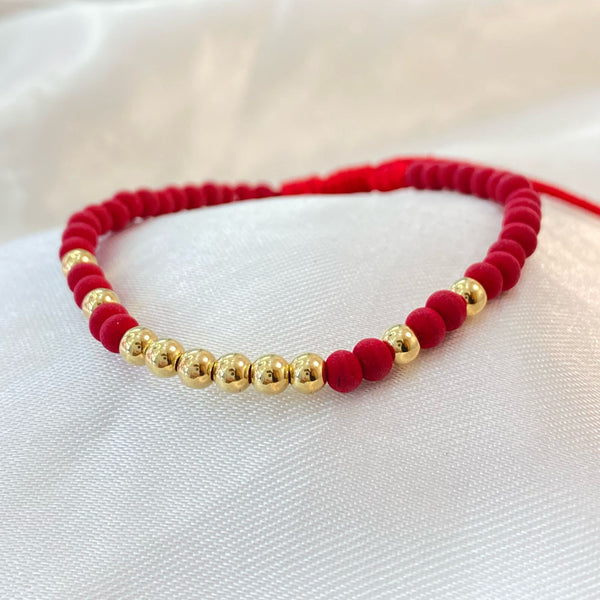 PULSERA ROJA MEZCLADA CON NEOPRENO Y BALINES