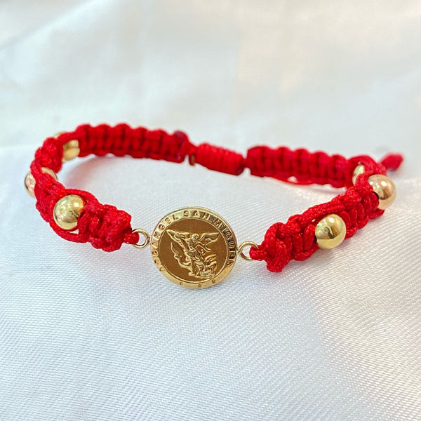 PULSERA ROJA ENTRETEJIDA DE SAN MIGUEL CON BALINES DOS TONOS