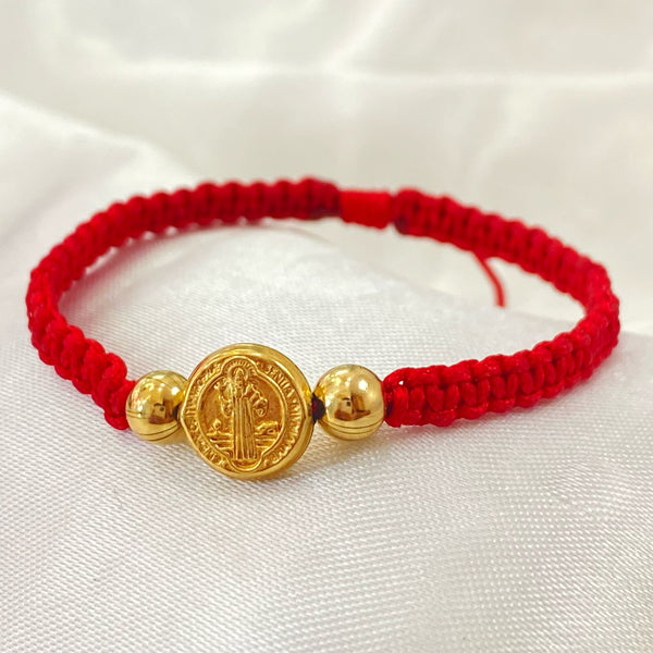 PULSERA ROJA TEJIDA DE SAN BENITO CON BALIN