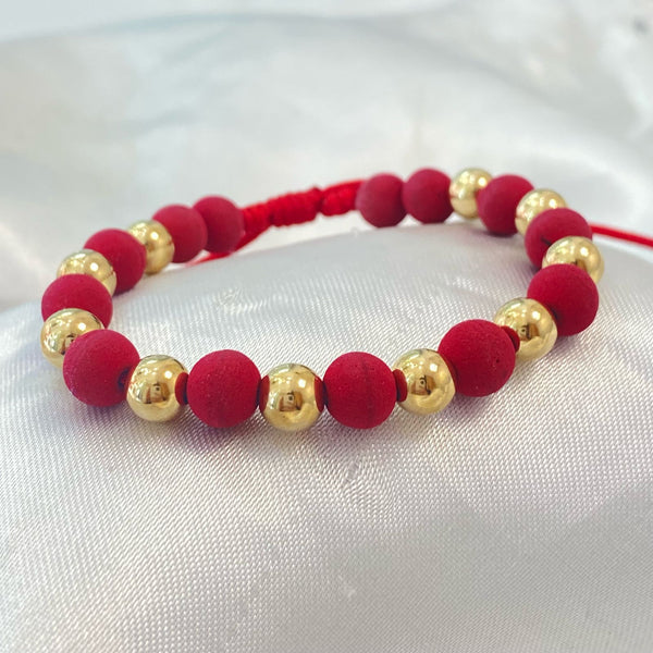 PULSERA ROJA INTERCALADA CON NEOPRENO Y BALINES