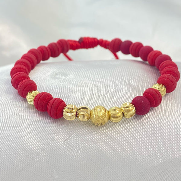 PULSERA ROJA CON NEOPRENO Y CENTRO DE BALIN DIAMANTADO