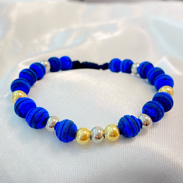 PULSERA NEGRA CON NEOPRENO AZUL Y BALINES DOS TONOS