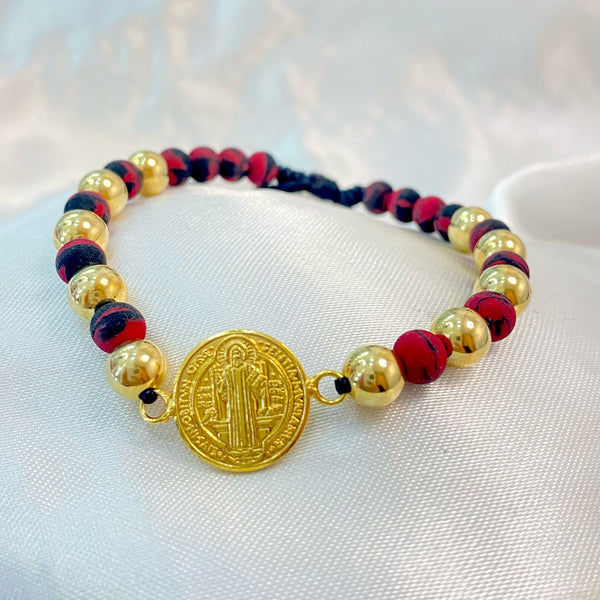 PULSERA NEGRA MEZCLADA DE SAN BENITO CON BALIN