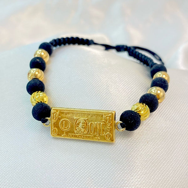 PULSERA NEGRA TEJIDA DE DOLAR CON NEOPRENO Y BALIN
