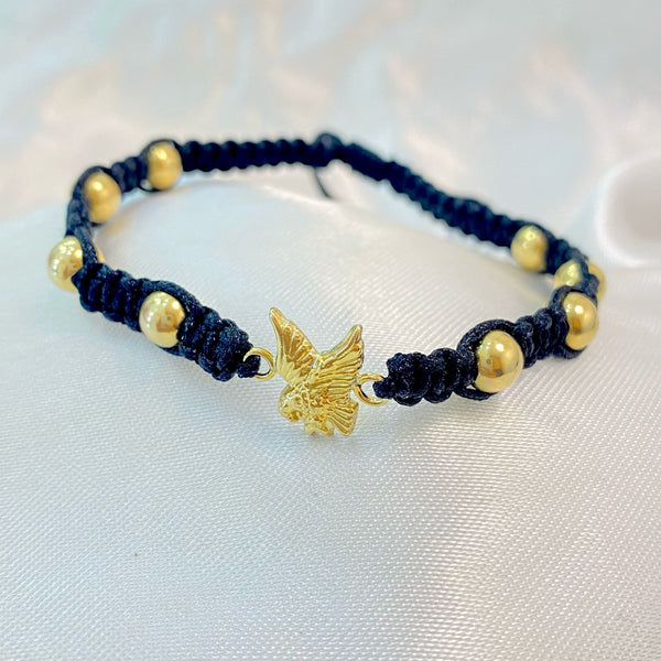 PULSERA NEGRA DE AGUILA ENTRETEJIDA CON BALIN