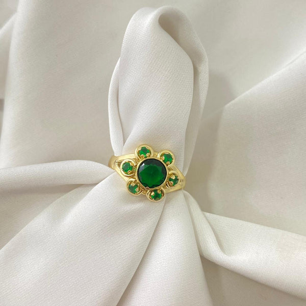 ANILLO FLOR CIRCONES VERDE