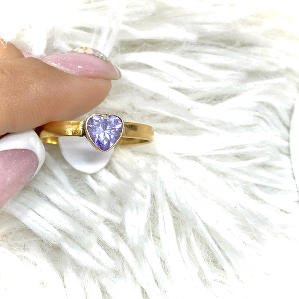 ANILLO SOLITARIO CORAZON LILA