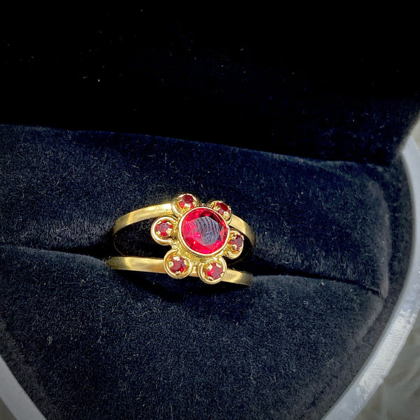 ANILLO DOBLE FLOR ROJA